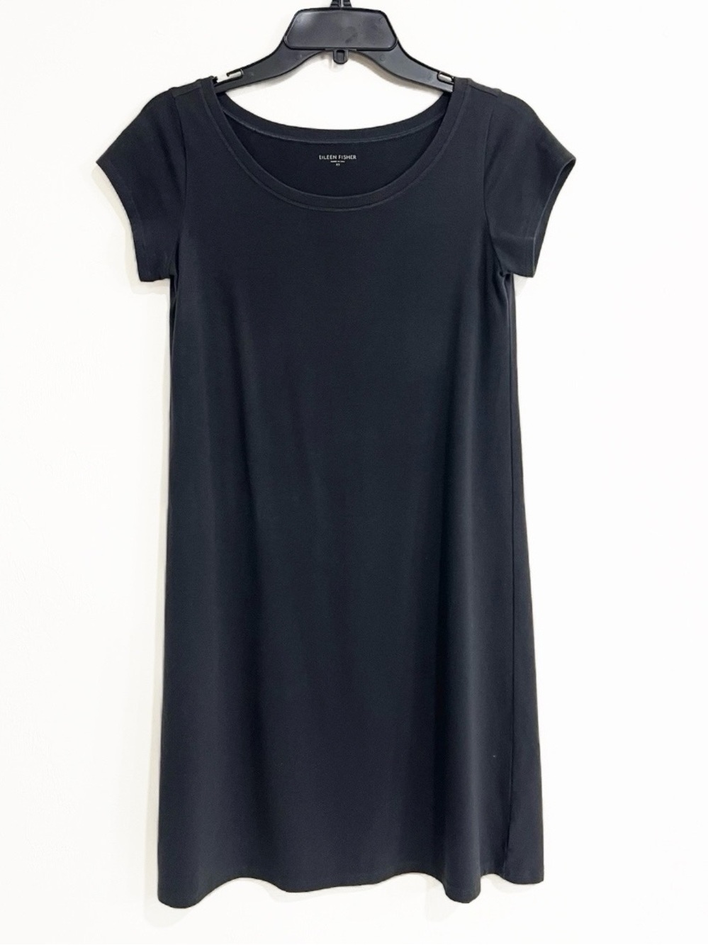 Eileen Fisher Cotton Round Neck Short Sleeve A-Line TShirt Dress Dark Grey XS